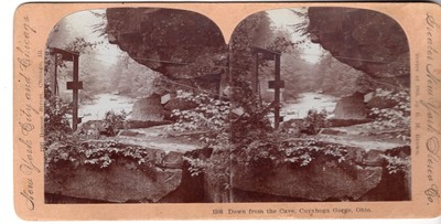 Stereoview, Down from the Cave, Cuyahoga Gorge, Ohio, by E B Brown