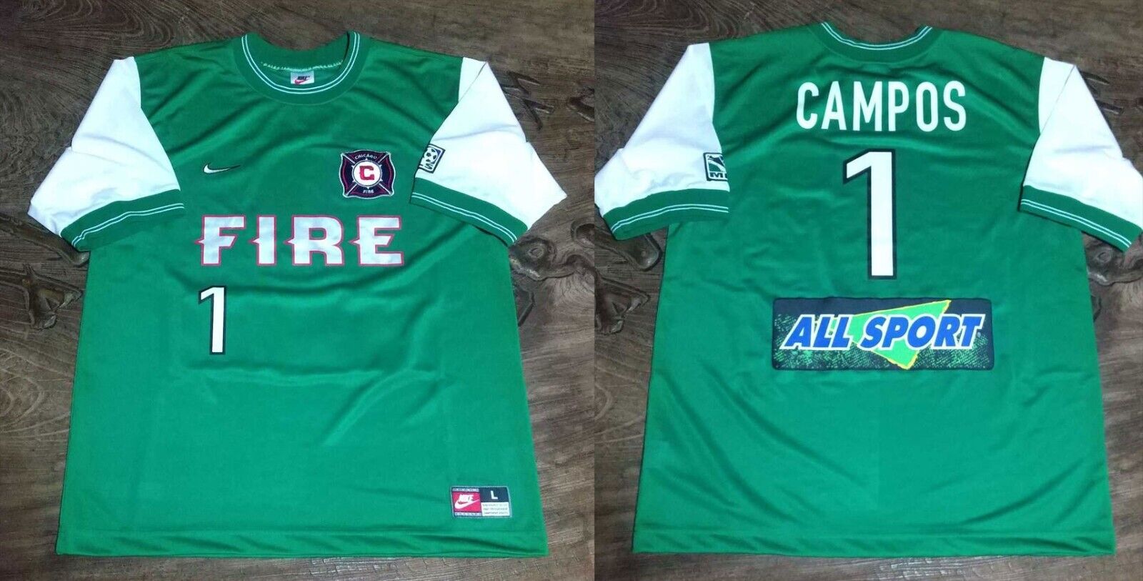 KAMPOS #1 CHICAGO FIRE 1998 HOME L Soccer Jersey Shirt MLS KAMPOS #1 CHICAGO FIRE 1998 HOME L Soccer Jersey Shirt MLS