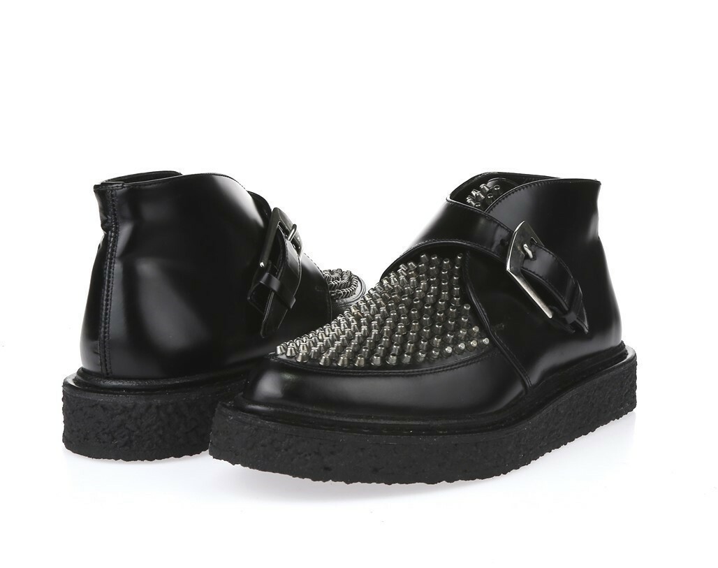 Womens SAINT LAURENT black leather monkstrap w/ studs sz. 35 NEW!