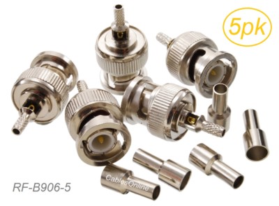 5-Pack BNC Male Crimp/Solder Type RF Connector for RG316/RG174/LMR100 Coax wire