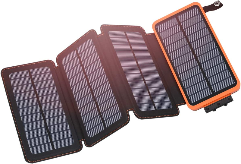 Solar Charger 25000mAh, Hiluckey Outdoor Portable Power Bank with 4 Solar Panels