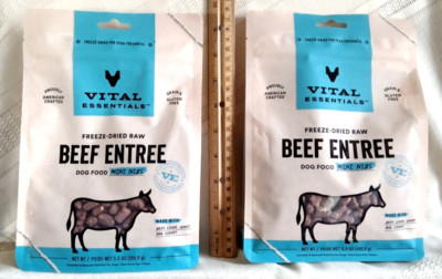 2025 date 2pkgs Vital Essentials Freeze-Dried Raw Beef Entree Mini Nibs Dog Food