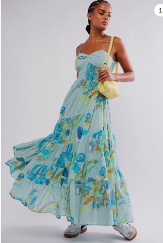 Free People Sundrenched Printed Maxi Dress In Rain Combo S