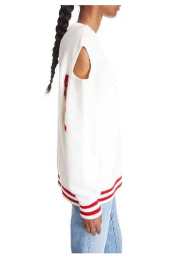 Pre-owned Givenchy $1585  Cold Shoulder Intarsia Wool Cashmere Blend Sweater White Red M