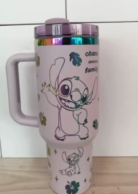 LILO & Stitch Stanley Tumbler- Ohana Means Family  With Clear Lid Light Purple