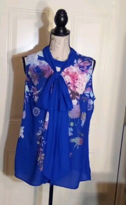 New York & Company Stretch Blouse Women's Size L Color Blue Floral