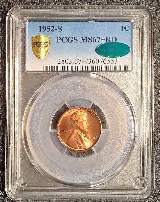 1952-S Lincoln Cent  PCGS MS67+RD CAC  POP TOP -  Beautiful!!!