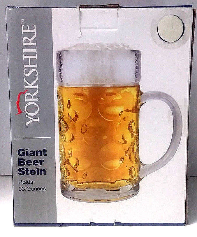 New In Box, GIANT Beer Stein By Yorkshire, Holds 33 Fl. Ounces Great