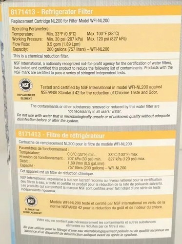 Whirlpool 8171413 Kitchenaid Side by Side Refrigerator Water Filter