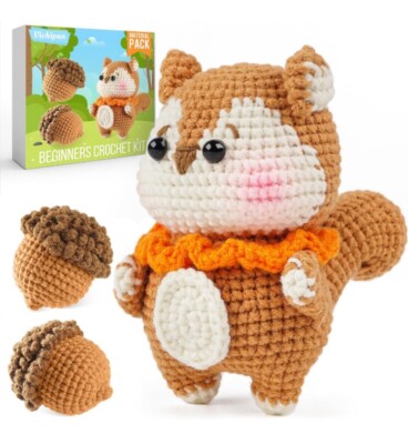 Crochet Craft Kit to make a squirrel with acorn. DIY supplies included. So cute!