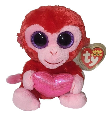 Ty Beanie Boos JULEP the Valentine Monkey 6'' NEW MWMTs Plush Stuffed Animal Toy