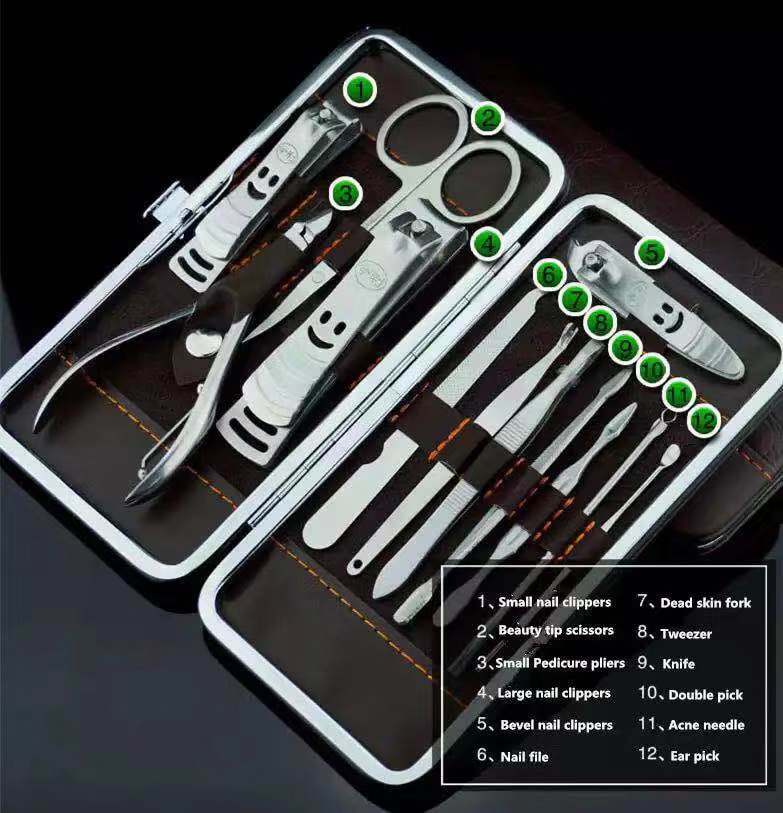 12PCS Pedicure / Manicure Set Nail Clippers Cleaner Cuticle Grooming Kit Case