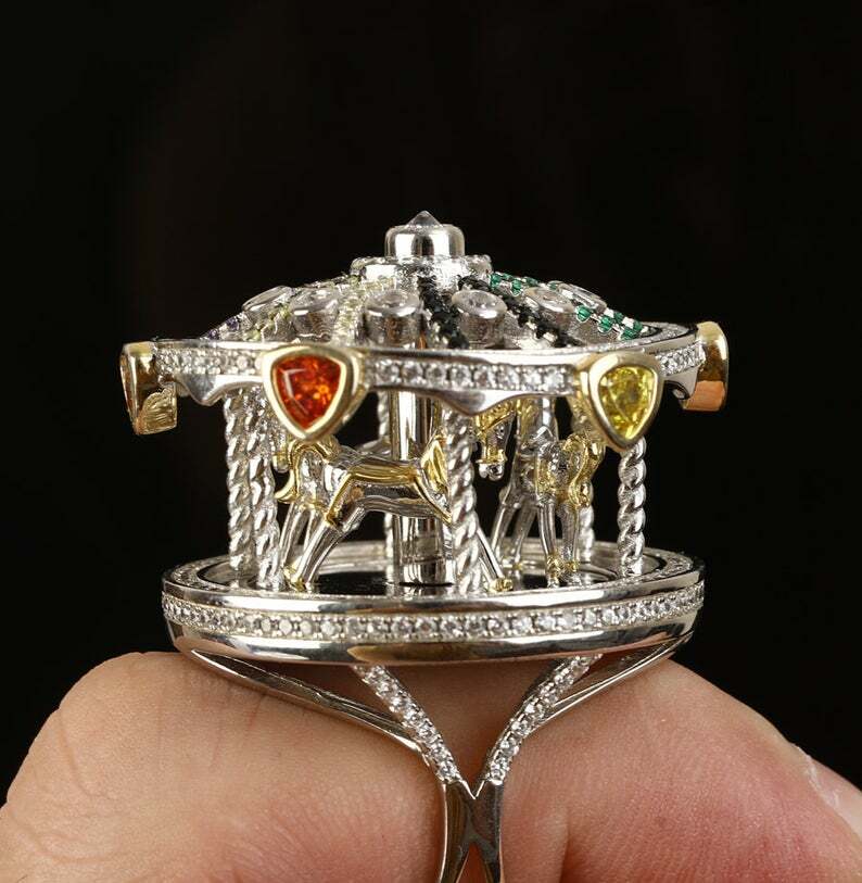 Pre-owned Online0369 1 Ct Multi Color Cubic Zirconia Women's Queen Ring 925 Sterling Silver In White