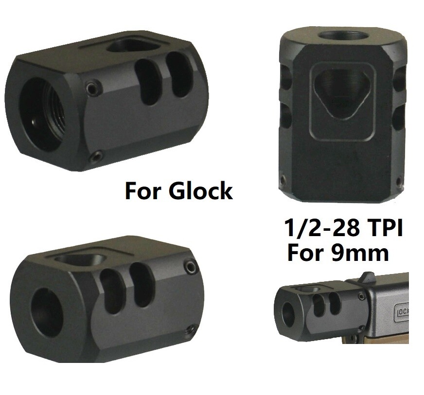 Excellent 1/2x28 TPI Muzzle Brake Compensator Anodized Black For 9mm Glock