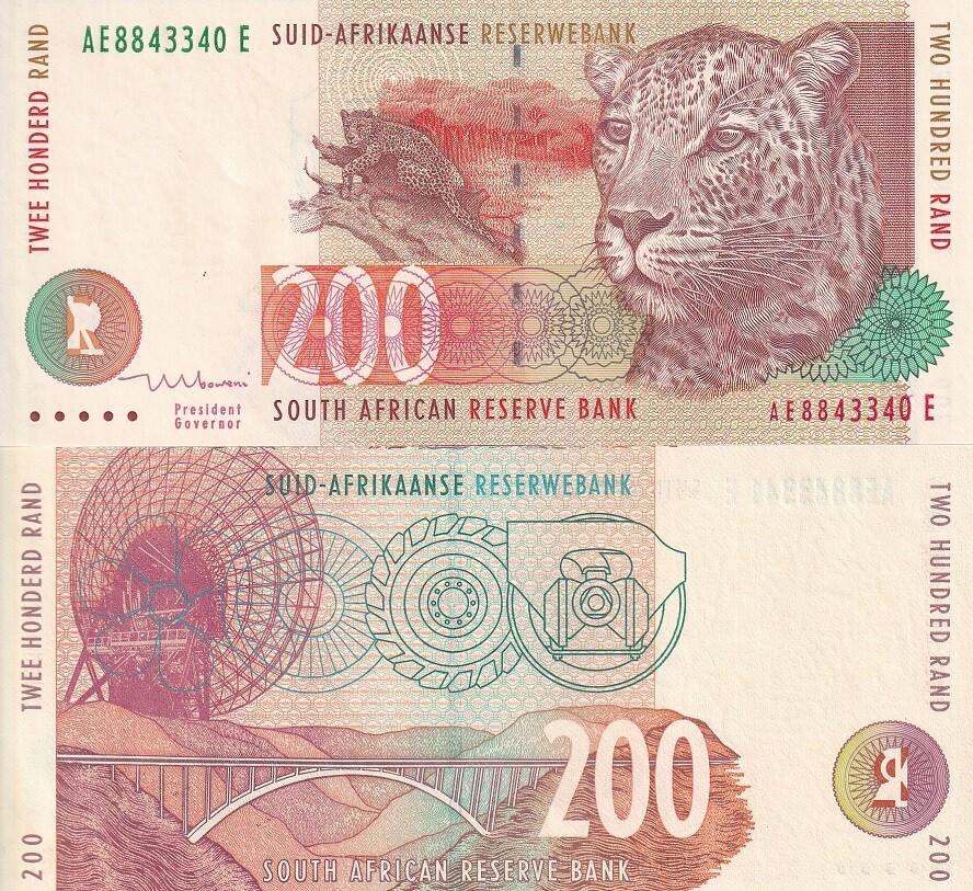 South Africa 200 Rands ND 1999 P 127 b AUnc, LEOPARD ,Dish antenna