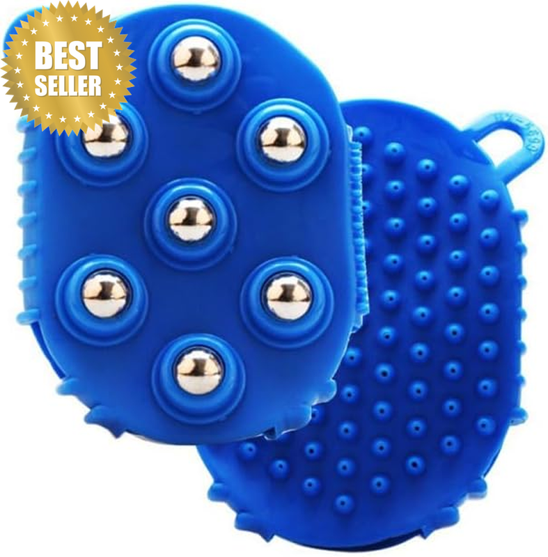 Palm Shaped Rotating Massage Brush with 7 Roller Balls Handheld Body Massager fo