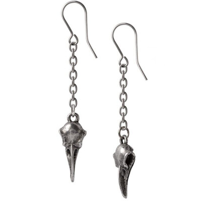 Alchemy Gothic Rabenschadel Schlenker Earrings Raven Skull Chain Dangle E473 NWT