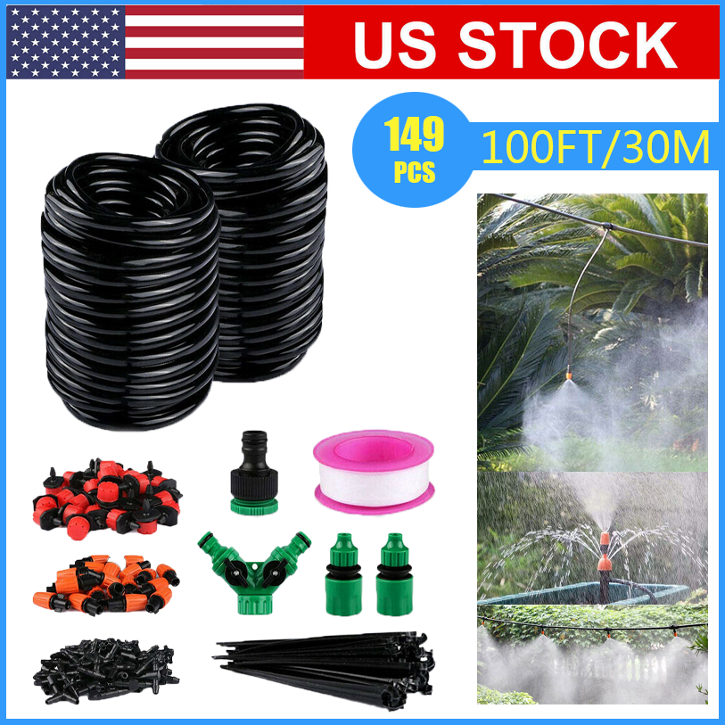 100ft Drip Irrigation System Plant Timer Self Garden Waterin