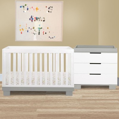 Babyletto Modo 3-in-1 Convertible BABY infant to toddler crib, WHITE + GREY/GRAY
