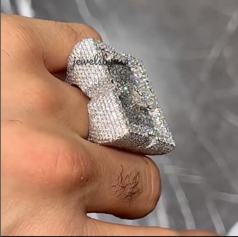 Pre-owned Nsg Buss Down Men's Baguette Simulated Dimond Custom Any One Letter Ring 925 Silver In White