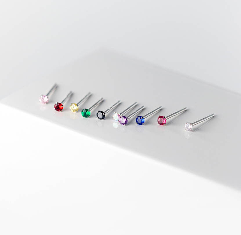 GENUINE SOLID 925 STERLING SILVER CZ STUD EARRINGS 2mm TINY WOMEN GIRL