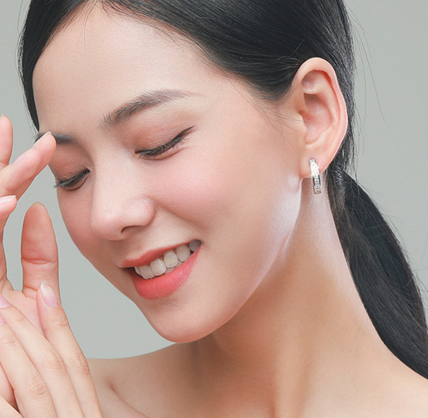 Women 925 Sterling Silver Plated Square CZ Round Huggie Hoop Earrings 16mm PE28