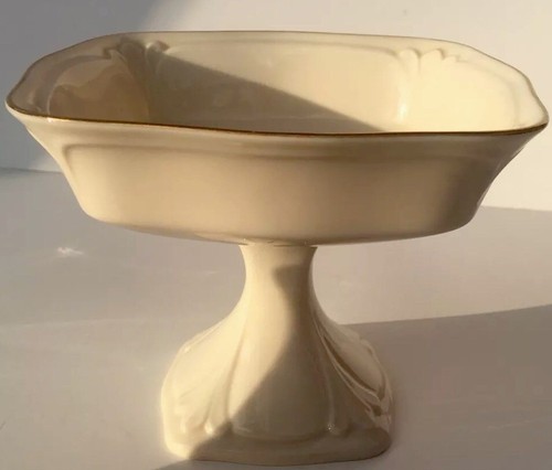 Lenox Compote Pedestal, Ivory Fine Bone China 24K gold Candy Dish, Tidbit Dish