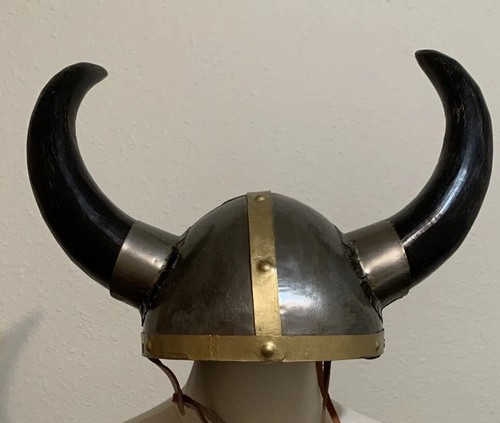 Viking Warrior Metal Helmet Horns Leather Armor Steel Costume Cosplay H Crafted