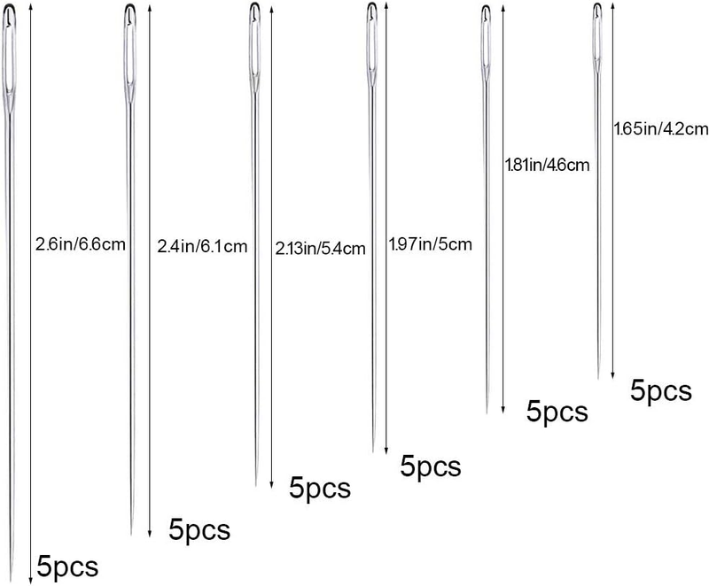 30 PCS Large Eye Stitching Needles Include 6 Sizes Stitching Needles, Big Eye Ha
