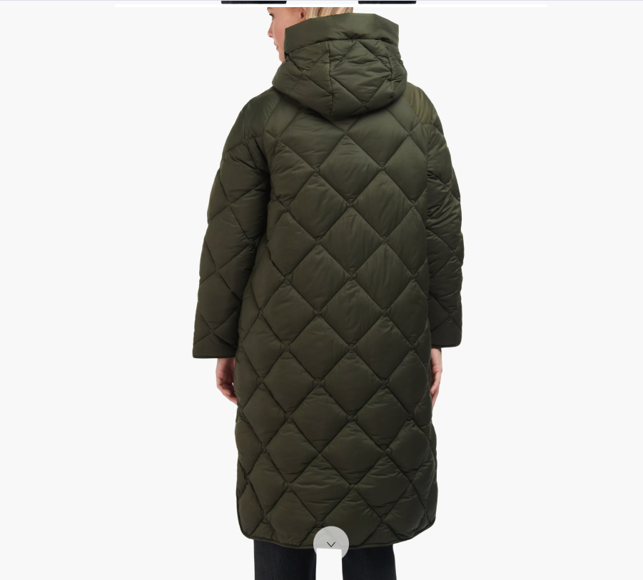 BARBOUR BARBOUR SANDYFORD QUILTED LONGLINE COAT MSRP$480 WARM + ATTRACTIVE + PRACTICAL