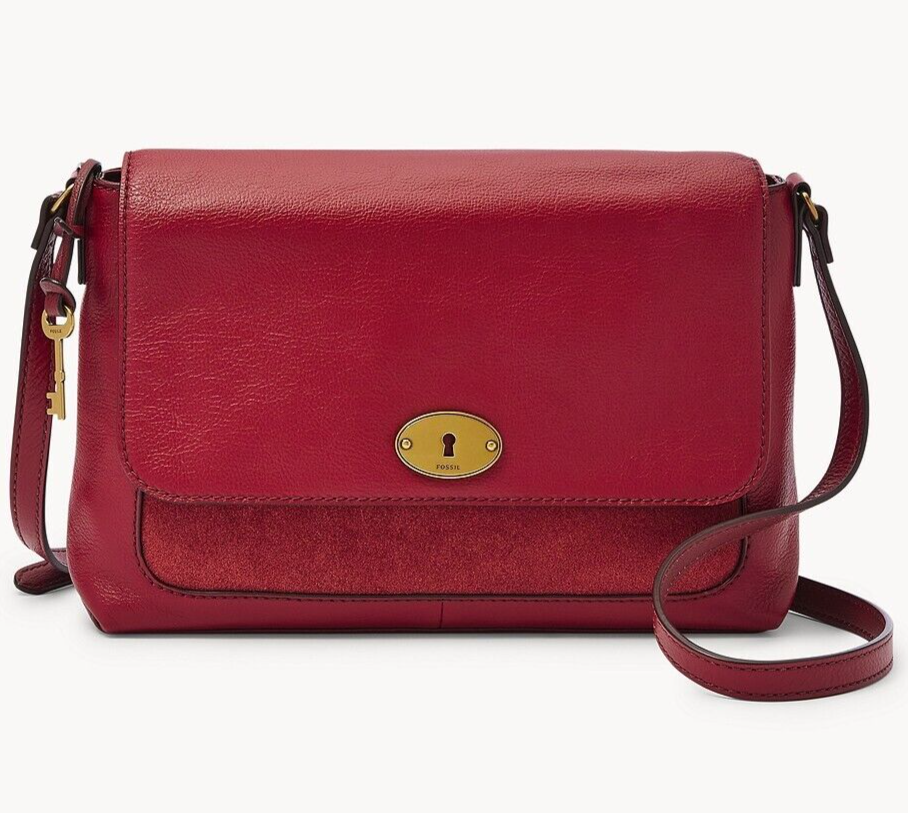 Fossil Gabriella Dark Red Leather & Suede Flap Crossbody