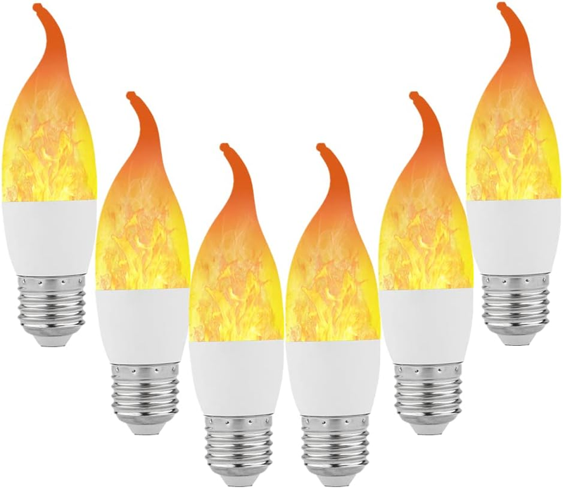 Lpraer 6 Pack E26 LED Flame Effect Light Bulbs 3 Modes Flickering Flame Tip Cand