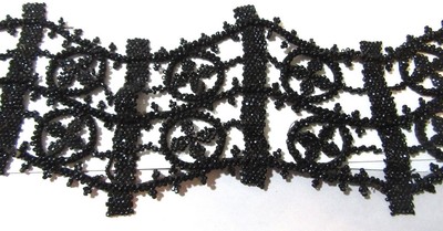 BLACK JET GLASS SEED BEAD COLLAR APPLIQUE FOR DRESS BEAUTIFUL PATTERN VINTAGE