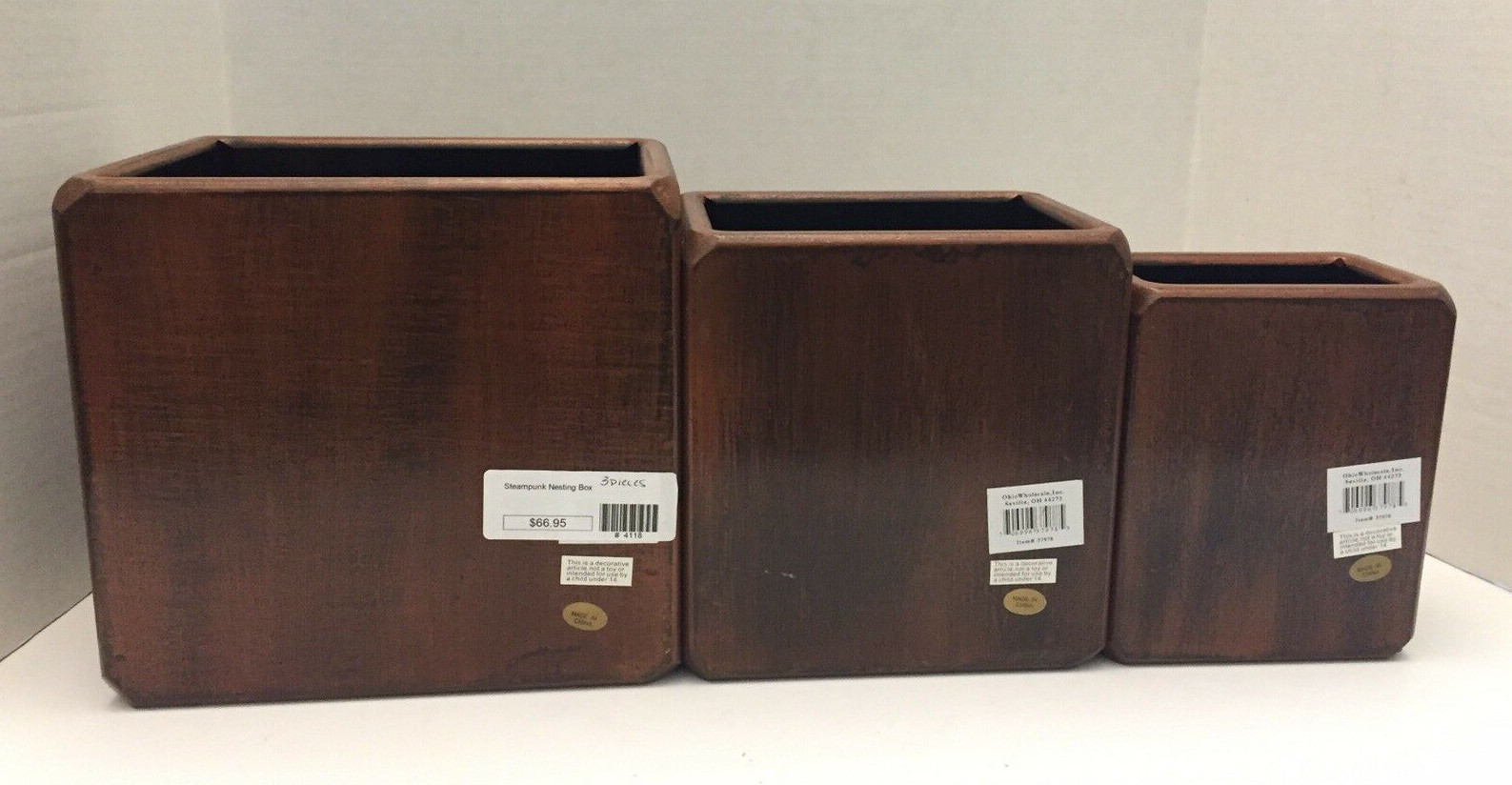 Set of 3 Wood Steampunk Storage/Organizing Nesting Boxes