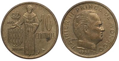 Monaco - 10 Centimes - Rainer III 1962-1982 - verschiedene Jahrgänge