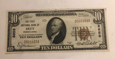 Oley Pennsylvania, First National bank 1929, $10, XF / AU