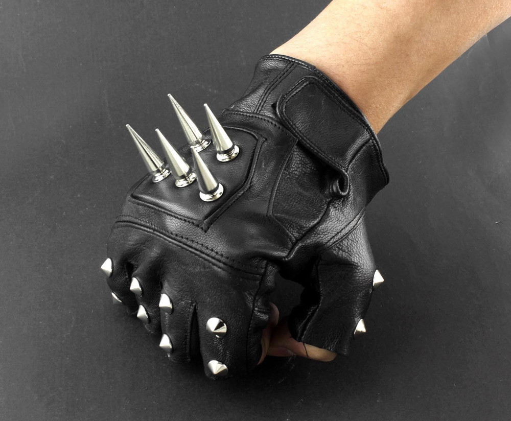 小物   Punk leather globe Punk Priest Studded Patent Leather Half Palm Gloves - Shop