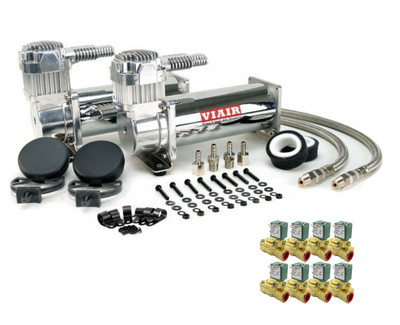 Viair 380C CHROME Dual Air Compressors w 8 ASCO 1/2'' NPT 12V DC Valves, Bags