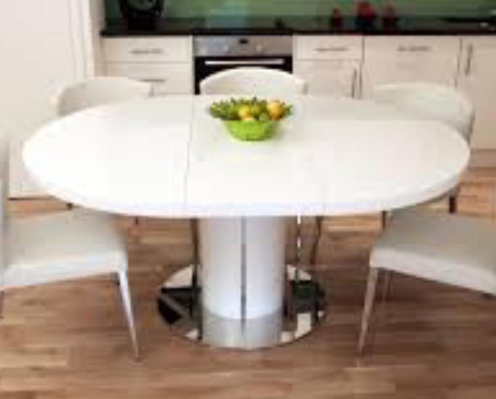 White High Gloss Large Extending Roundoval Dining Table With 6 pertaining to Dining Tables Yorkshire