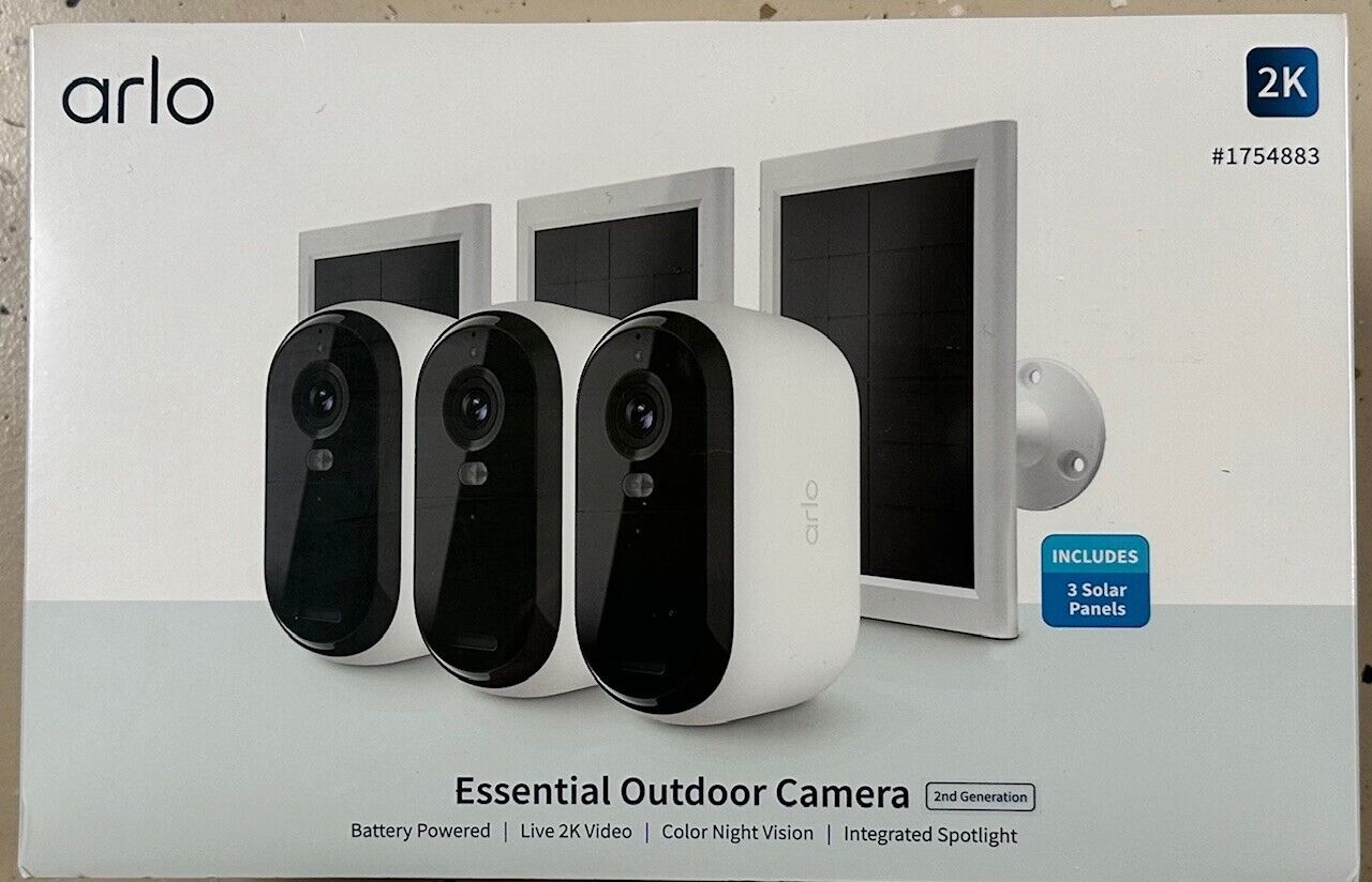 3 Pack Arlo Essential Outdoor 2K Camera 2nd Generation with Solar Panels 3 Pack Arlo Essential Outdoor 2K Camera 2nd Generation with Solar Panels