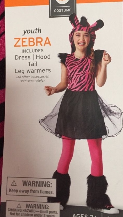 Zebra Halloween Costume Witch Dress Up Girls Sz Small 4-6X hat Pink black NWT