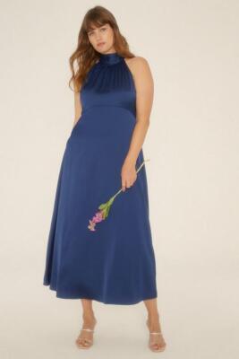 Oasis Curve Navy Halter Neck Sleeveless Midi Dress BNWT UK Size 22 B63