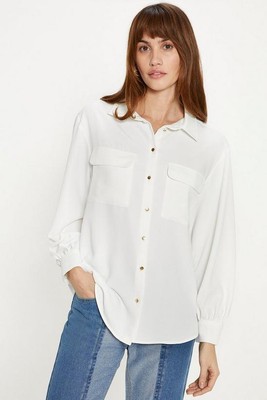 Oasis Button Front Collared Shirt Ivory UK Size 6 BNWT NEW B64