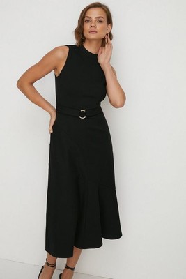 Oasis High Neck Ponte Midi Dress Black Belt Detail BNWT UK Size 12 New B49