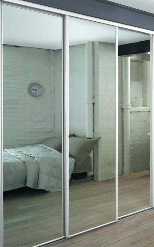White Framed Full Length Mirror Sliding Wardrobe Doors 610mm Wide Three