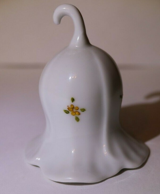 Mini Porcelain flower bell Hand painted by Pat 2.5 inches tall Yellow Butterfly