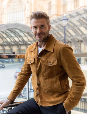 David Beckham Brown Suede Trucker Jacket Custom Made Size S M L XL 2XL 3XL