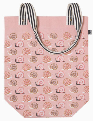 NOW DESIGNS SMALL WORLD STUDIO TOTE CANVAS SNAILS PINK COTTON DANICA W13 X L16