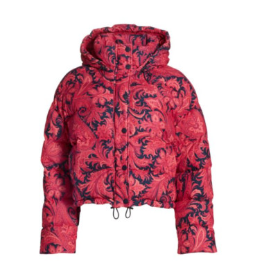 New Etro 48 14 Piumino Long Beach Corduroy Pink Paisley Puffer Jacket with Hood