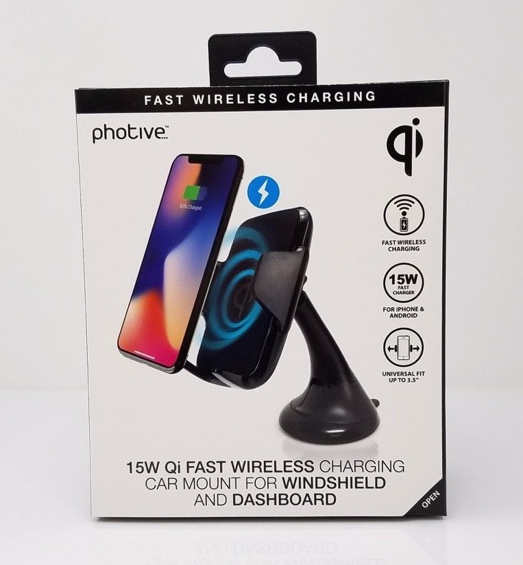 15W Quick One Touch Qi Wireless Fast Charge Dashboard and Windshield Car Mount